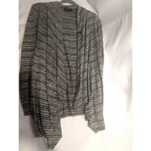 AB Studio Women's Gray/Black Striped Knit Open Front Cardigan Long Sleeve L